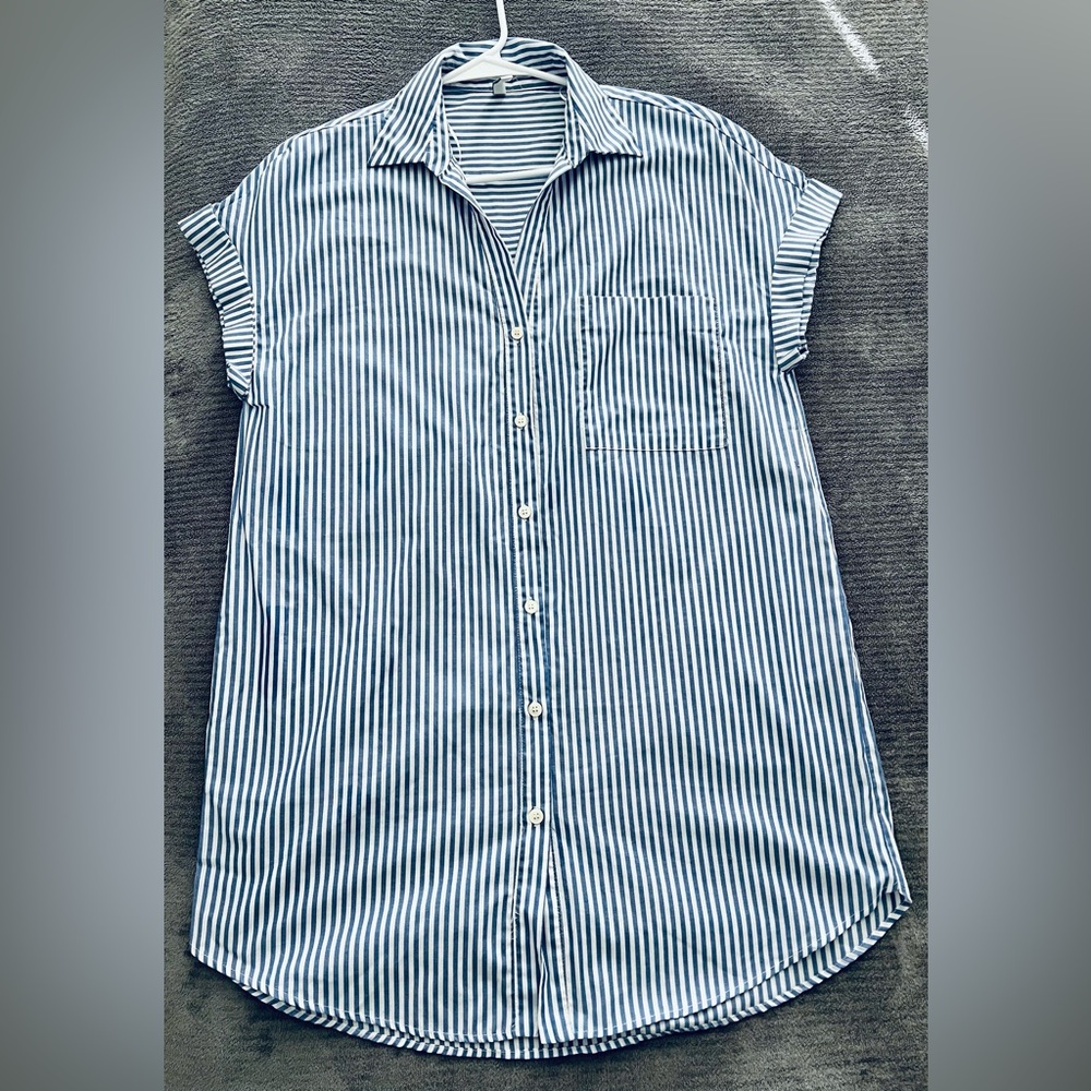 Zara Navy and White Striped Shirt Dress